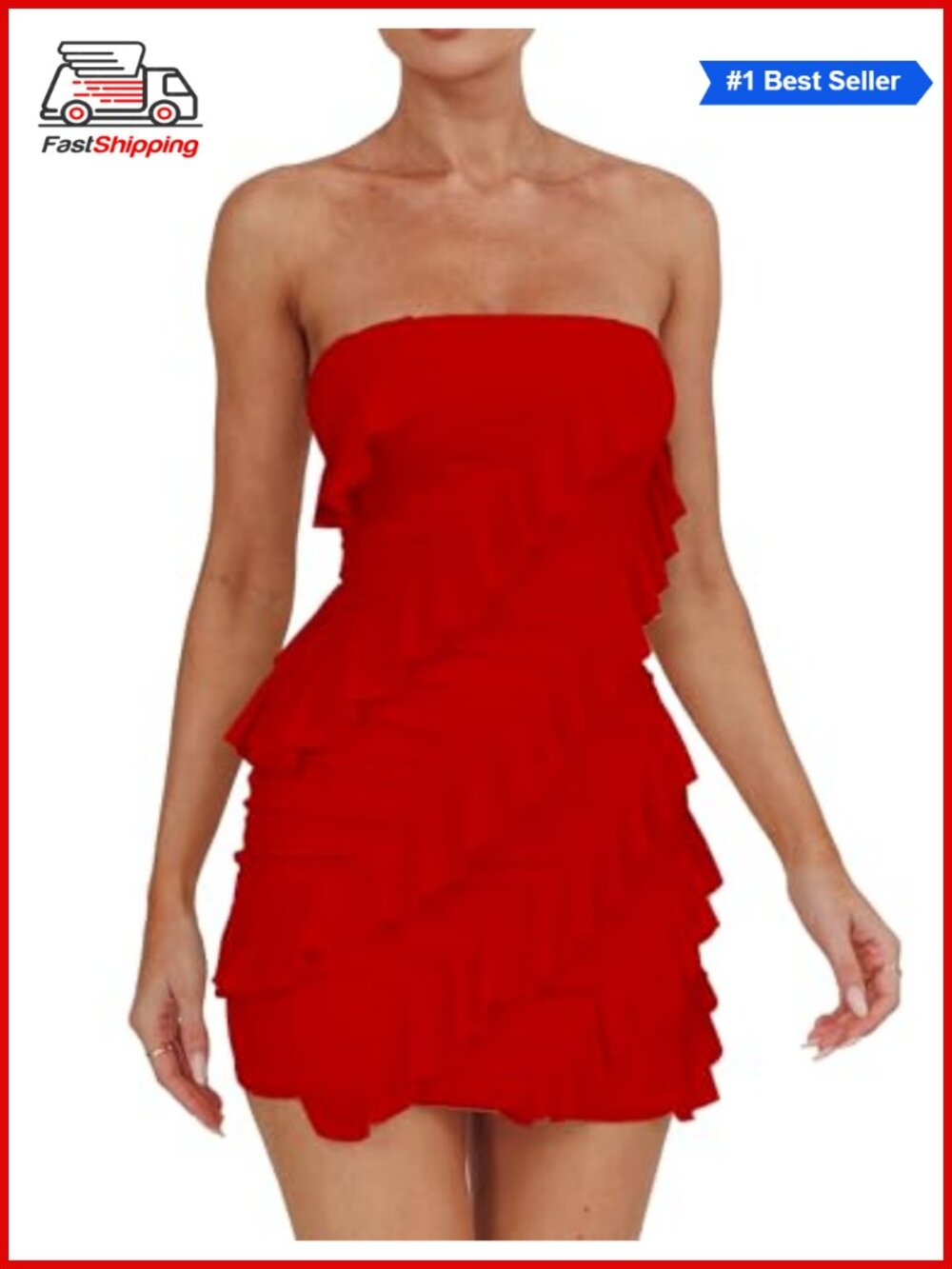 ✨Women's Strapless Tube Top Bodycon Sleeveless Ruffle Mini Party Dress